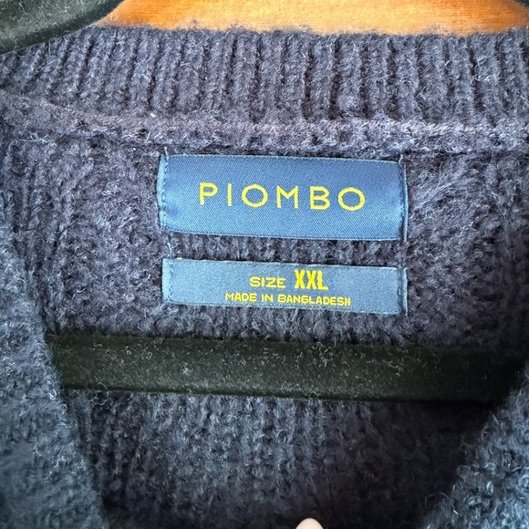 Piombo Navy Blue Diamond Motif Crewneck Sweater - Picture 3 of 6